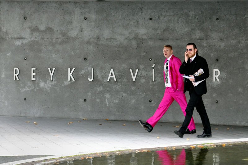 Jon Gnarr, the mayor of Iceland, in a pink suit.
